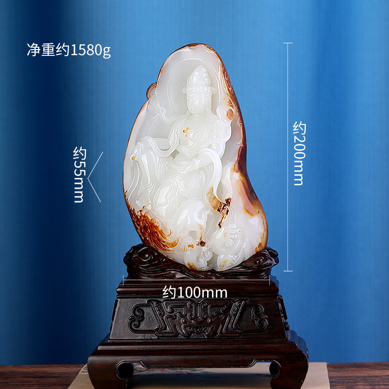 正品精工和田玉羊脂玉凤凰观音摆件观音大士观音菩萨玉摆件收藏级