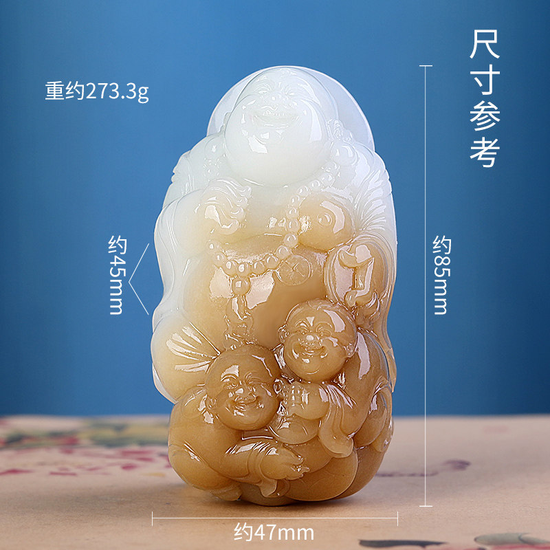 正品精工雕刻和田玉且末糖玉童子闹佛手把件福在眼前把件佛公把件
