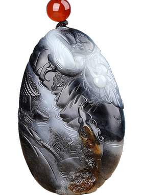 和田玉青花双喜临门手把件