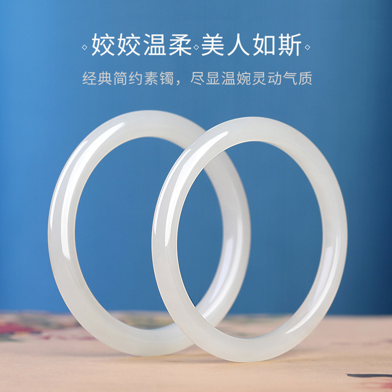 正品和田玉白玉手镯女款叮当镯子美人玉石玉器手镯国风时尚玉镯子