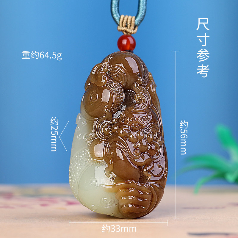 和田玉糖白玉天师纳福玉石挂坠