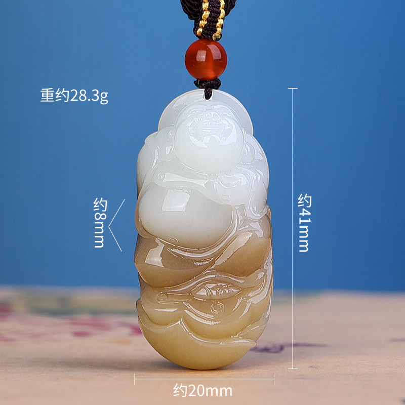 新疆和田玉且末糖白玉弥勒佛挂件
