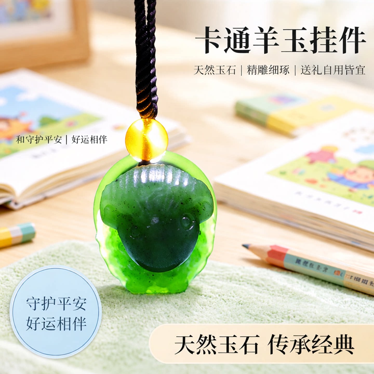 涵怡男女和田玉生肖羊吊坠