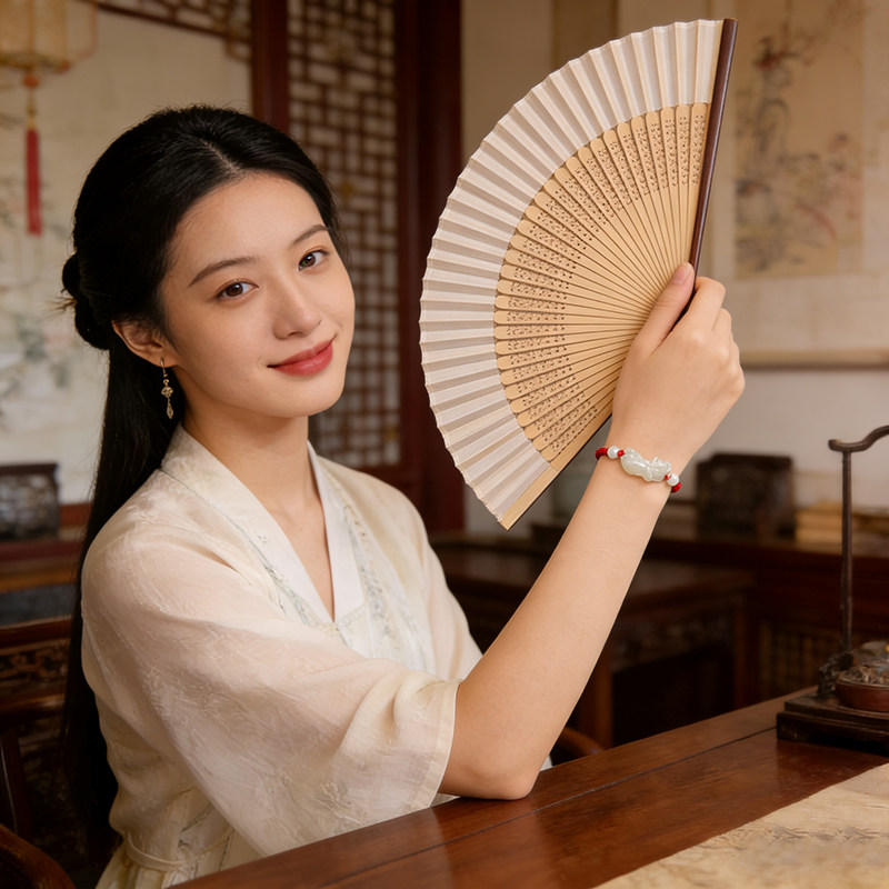 新疆和田玉白玉十二生肖手链马年吉祥属相手串手工编织本命年手饰