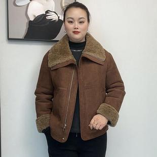 冬季新款加绒加厚翻领羊羔绒棉服外套女休闲显瘦皮毛一体拉链上衣