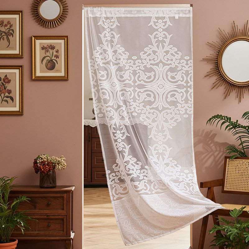 免打孔纱帘门帘简易氛围感法式蕾丝小窗户客厅玄关隔断门帘窗AQ91