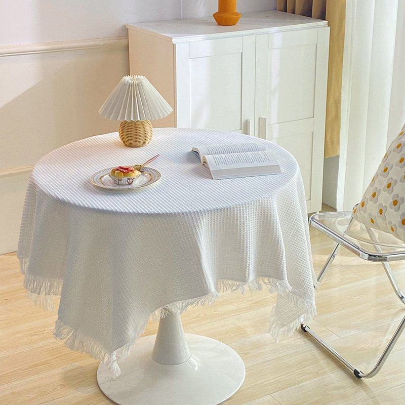 日韩小圆桌棉麻桌布轻奢生日茶几布民宿流苏桌布装饰家用桌垫AQ99