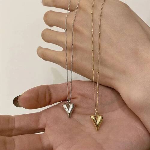 Vintage Golden Silver Color Heart Pendant Necklace for