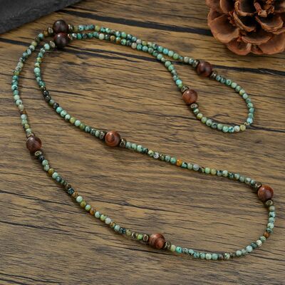 1PC Men's Bohemia Africa Stone Long Beads Necklace for Men