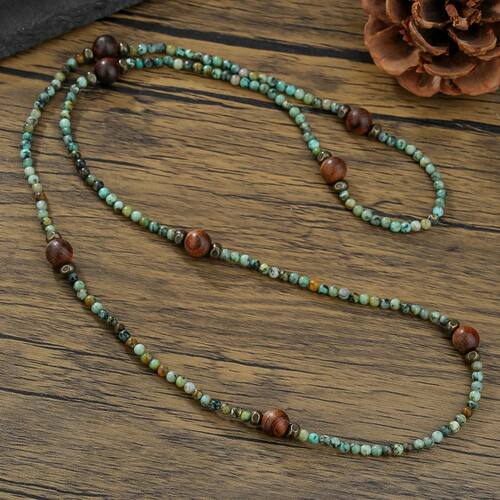 1PC Men's Bohemia Africa Stone Long Beads Necklace for Men