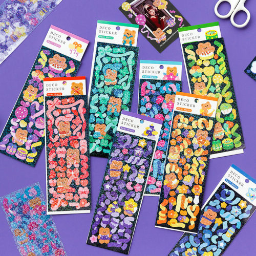 2 Sheets/lot Laser Bling Ribbon Scrapbook Stickers Confetti