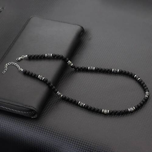 New Men Natural Stone Necklace 19 Inches Stainless Steel