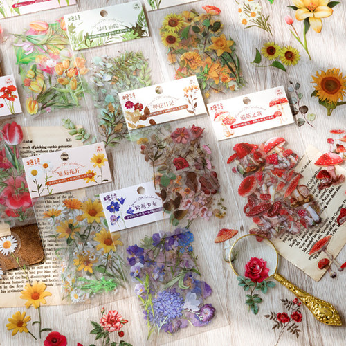 2022 40Pcs/bag Vintage Leaves Flowers PET Sticker Package