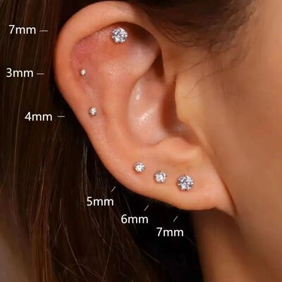 20G 3-8mm Tiny Stainless Steel Flatback Stud Earrings for
