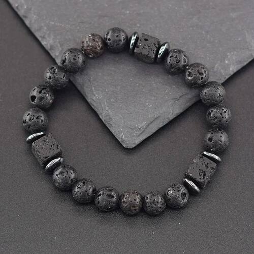 New Fashion Natural Stone Bracelet Men 8mm Onyx Lava