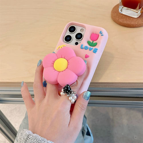 小清新粉色花朵适用于iPhone16ProMax壳苹果15套苹果11硅胶套13/14立体郁金香花朵新款12软壳15pro女