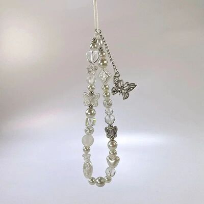 Cute Silver Butterfly Pearl Keychain on the Phone Charm