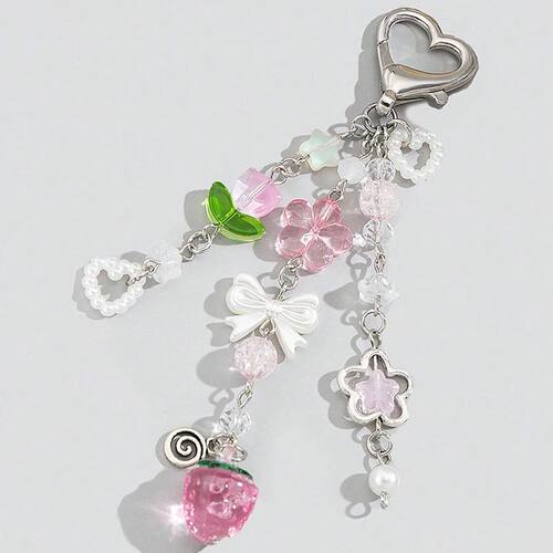 Imitation Pearl Bow Heart Pendant Bag Pendant Pink