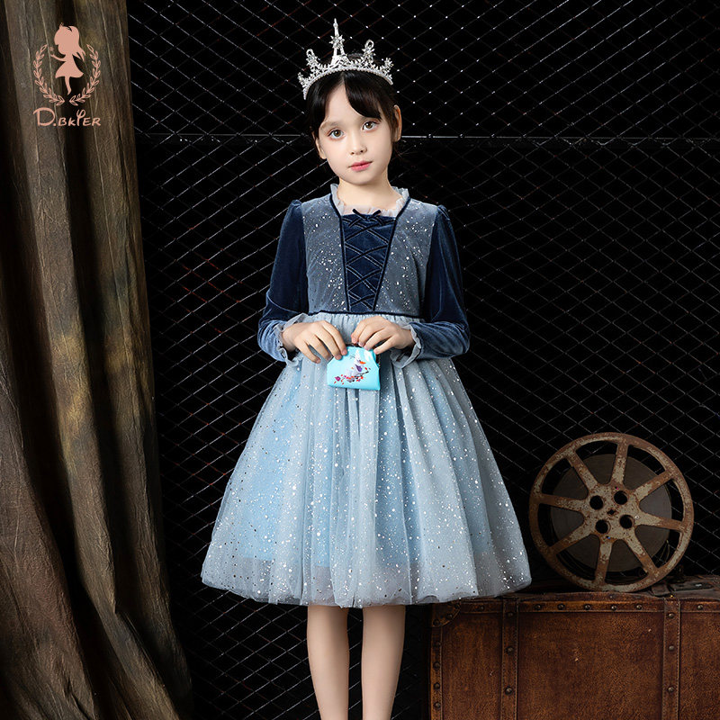艾莎春季新款公主裙女童长袖爱沙连衣裙子生日衣服女孩高端礼服裙