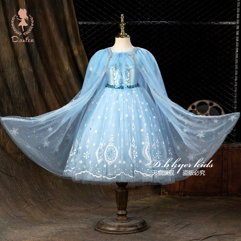 冰雪奇缘爱莎公主裙女童爱沙裙子新款长款拖尾儿童艾莎连衣裙夏季