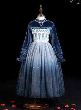 sesameclub主题爱莎公主裙女童秋冬冰雪奇缘爱沙儿童elsa艾莎裙子