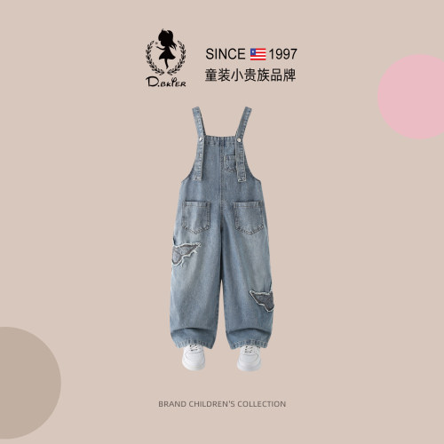 sesameclub女大童裤子牛仔背带裤
