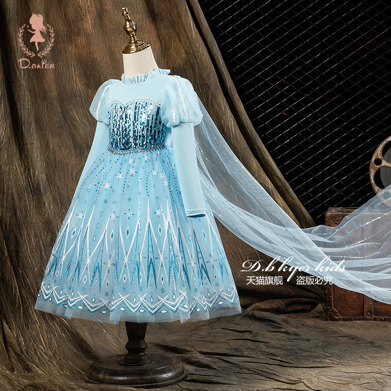 sesameclub童装女童爱莎公主裙春装艾莎生日礼服Elsa儿童连衣裙子