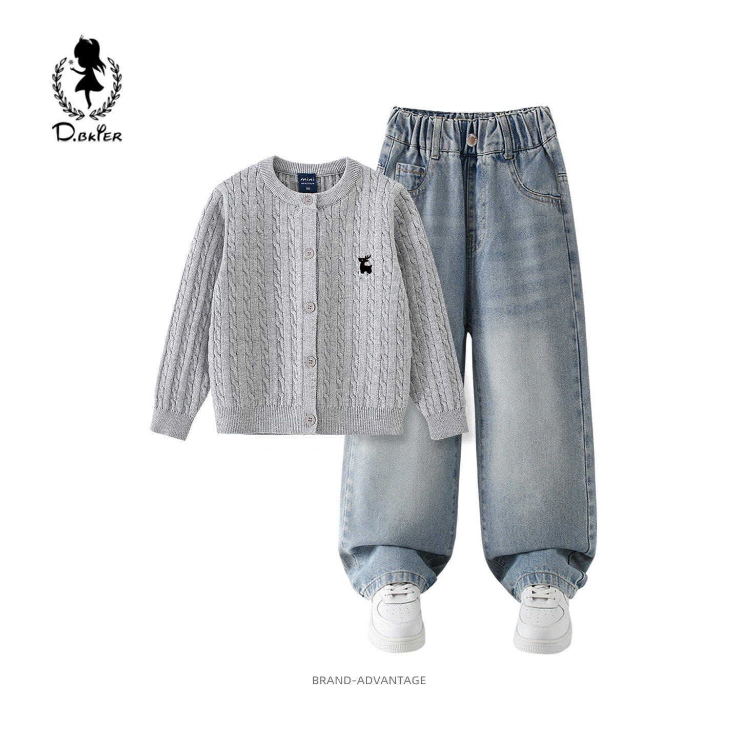 sesameclub女童针织衫牛仔裤套装