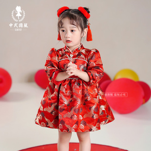 女宝宝周岁礼服秋冬女童中式抓周宴一岁女孩婴儿中国风加绒连衣裙