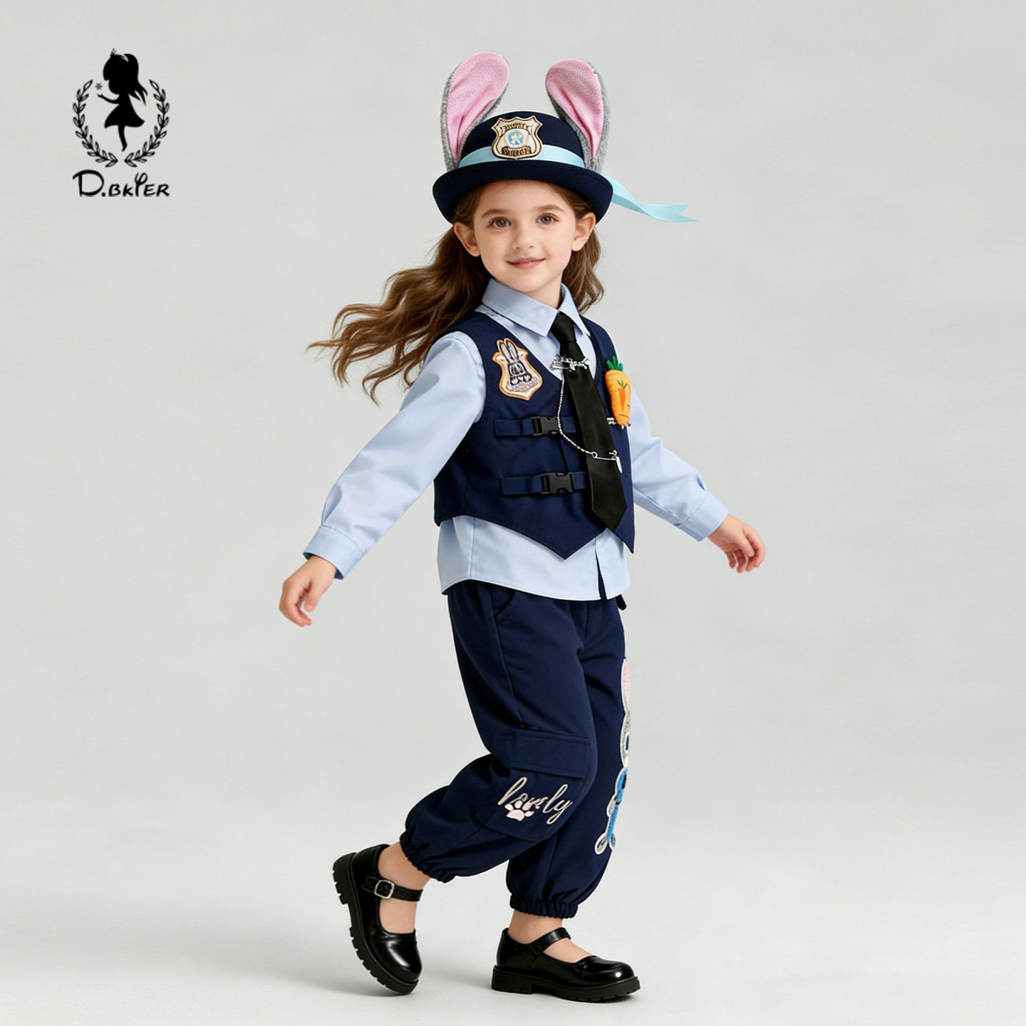 sesameclub女童套装春季兔子警官儿童衣服中大童女孩生日cos服装