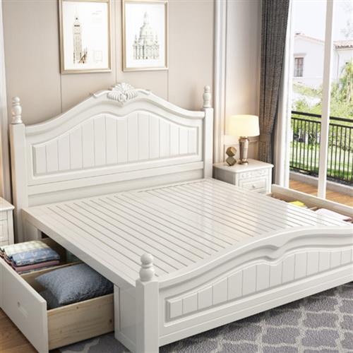 美式全实木床1.8米主卧室现代简约轻奢双人婚床白色1.5欧式公主床