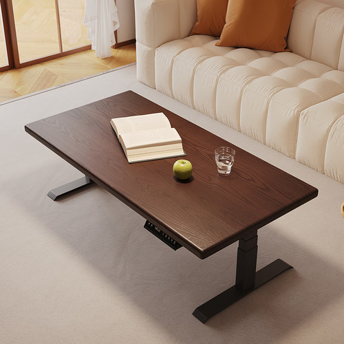 实木电动可升降茶几高客厅家用餐桌两用儿童学习书桌沙发后长条桌