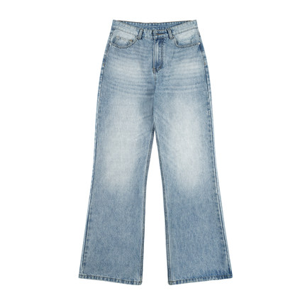 NO LOGO冰蓝色微喇517牛仔裤男水洗做旧宽松秋季长裤子cleanfit