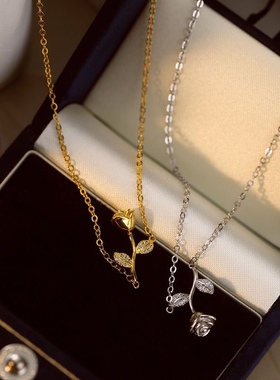 饰品个性玫瑰花项链女轻奢小众设计感气质锁骨链仙气冷淡风高级感