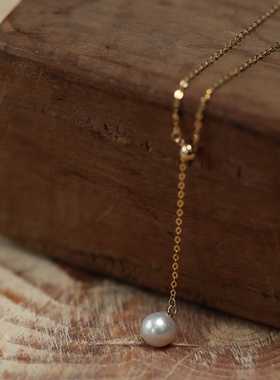 彩银项链S999纯银Y链珍珠项链小众可调节锁骨项链潮流个性不掉色