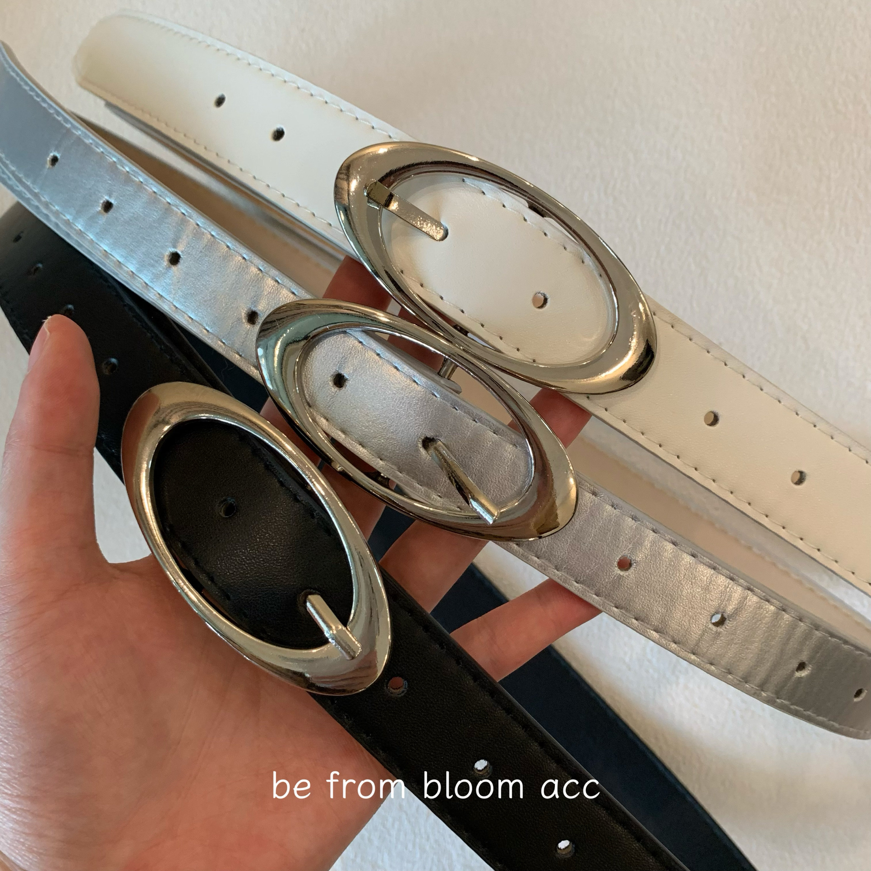 新款简约ins辣妹风椭圆金属扣黑色腰带pu皮带百搭日常搭搭配配饰