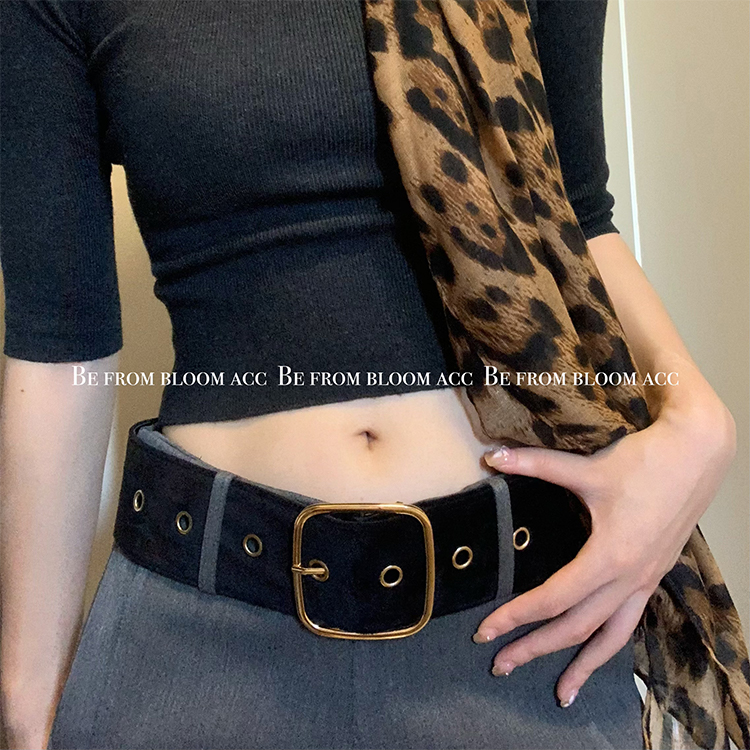 秋冬新款网红复古时尚大宽边棕色绒面腰带皮带高级感大衣西装腰封