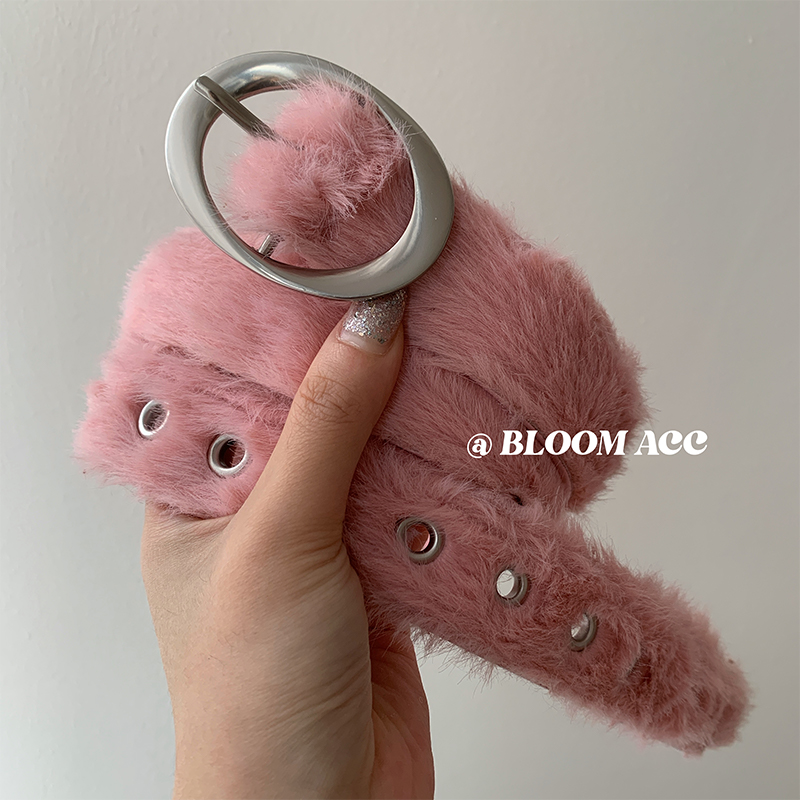 2026新款秋冬甜美粉色仿兔毛绒腰带亚文化Y2K辣妹配裙子裤子皮带
