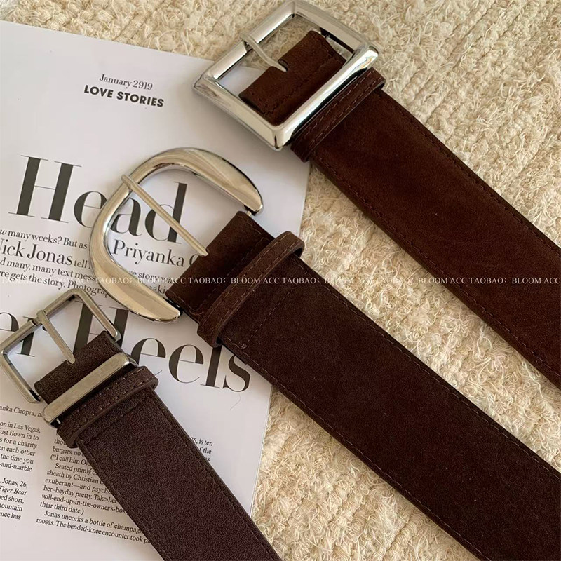 秋冬美拉德色磨砂绒宽边腰带腰封高级感百搭休闲复古皮带配饰带