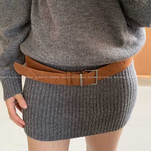 韩系复古简约麂皮磨砂绒腰带皮革皮带日常休闲百搭配裙子裤 带 子裤