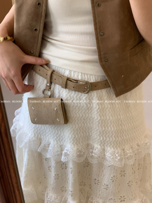 韩国东大门博主时尚卡其色磨砂皮革腰带翻盖包休闲百搭皮带包腰包