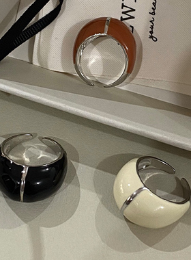 法式复古小众简约时尚金属宽戒指设计感ins风滴釉欧美夸张戒指女