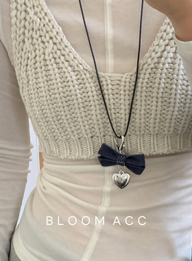 韩系简约爱心牛仔蝴蝶结挂件吊坠项链女百搭高级感毛衣链配饰潮
