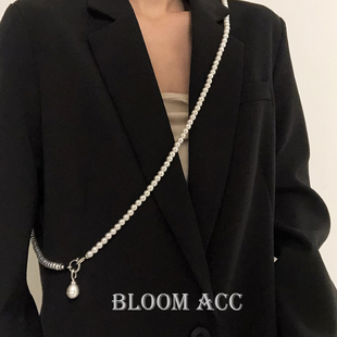 小众设计~潮流前卫身体链珍珠陀螺项链西装卫衣饰链斜挎百搭女