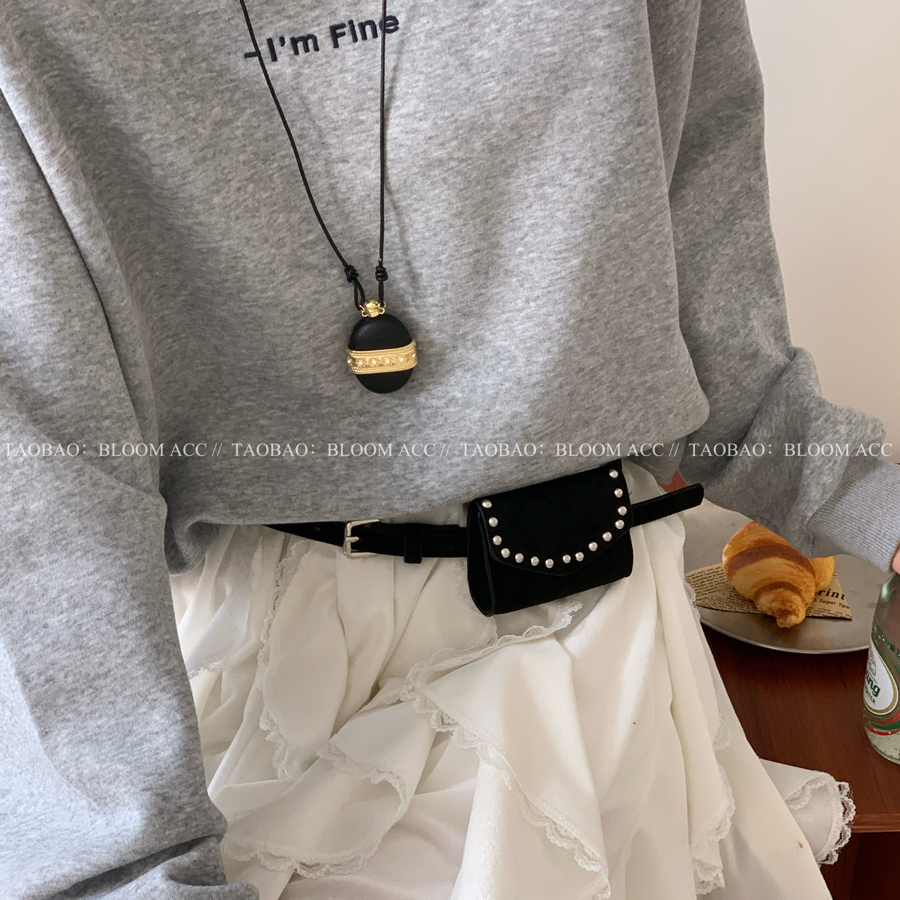 韩系铆钉皮革陌生绒面腰带包