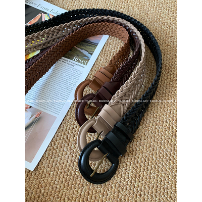 高品质小众ins风博主腰带免打孔编织真皮皮带裤带宽腰封配饰带