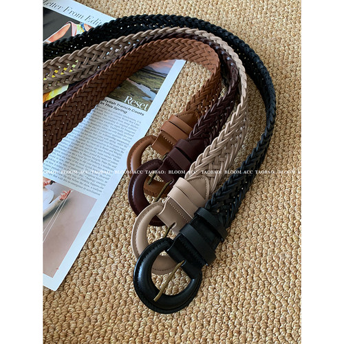 高品质小众ins风博主腰带免打孔编织真皮皮带裤带宽腰封配饰带