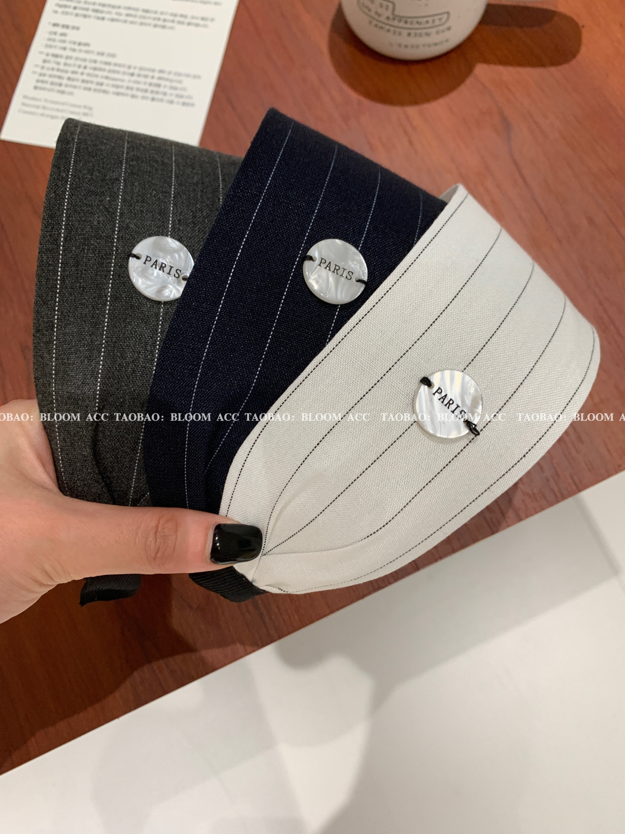 韩系ins学院风条纹西装面料宽边发箍高级感质感头箍发饰外出发饰