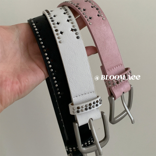 小众设计时尚 带 甜酷五角星满天星双排铆钉腰带Y2K辣妹PU皮带裤