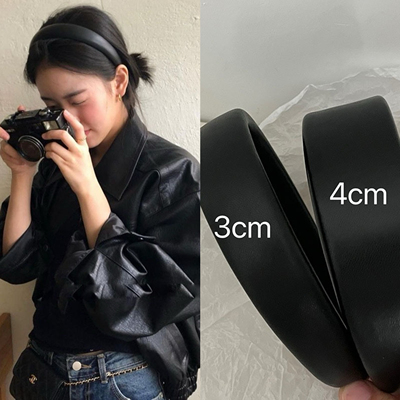 韩国ins博主同款纯黑色pu皮质厚发箍高颅顶显脸小头箍百搭发头饰